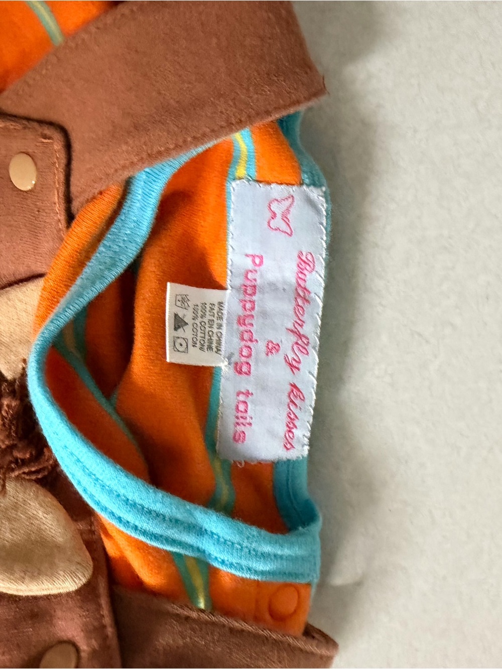 Kids Brown Horse Applique Overalls with Orange Stripe Shirt - Picture 7 of 7